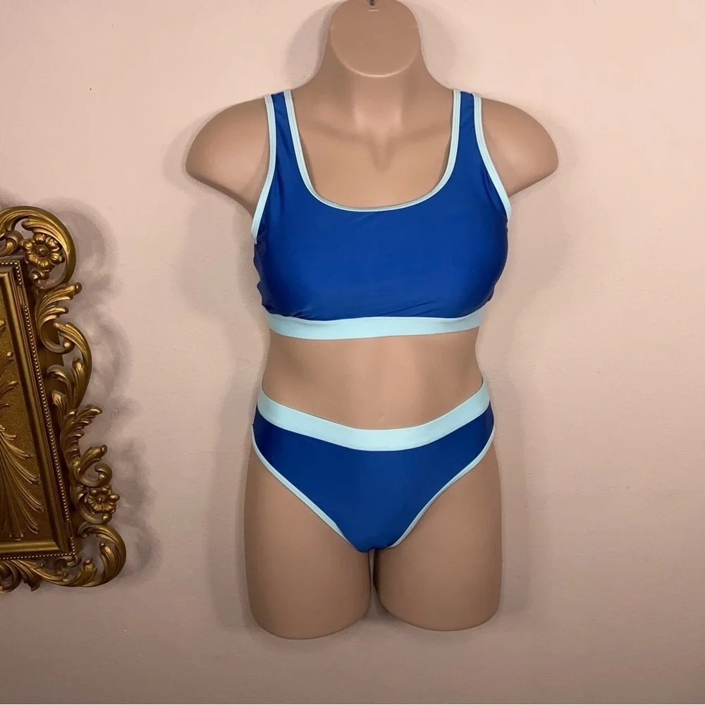 New Size XL Baleaf Bikini Set 2 Piece Blue Two Tone Colorblock UPF 50 Swimwear